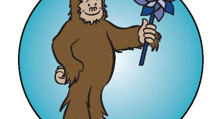 Sasquatch holding pinwheel.